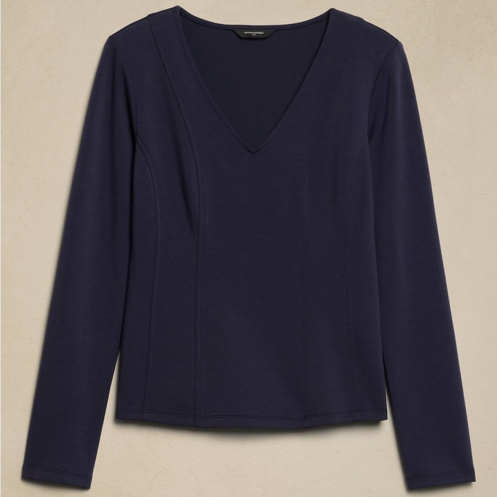 Banana Republic Navy Soft Touch Scuba Fitted Top Size Small NWOT